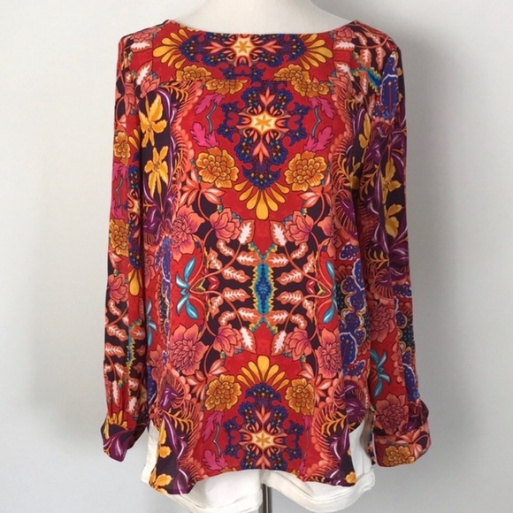 LOFT Floral Fantasy Open Sleeve Tunic Boho Top - Picture 5 of 6
